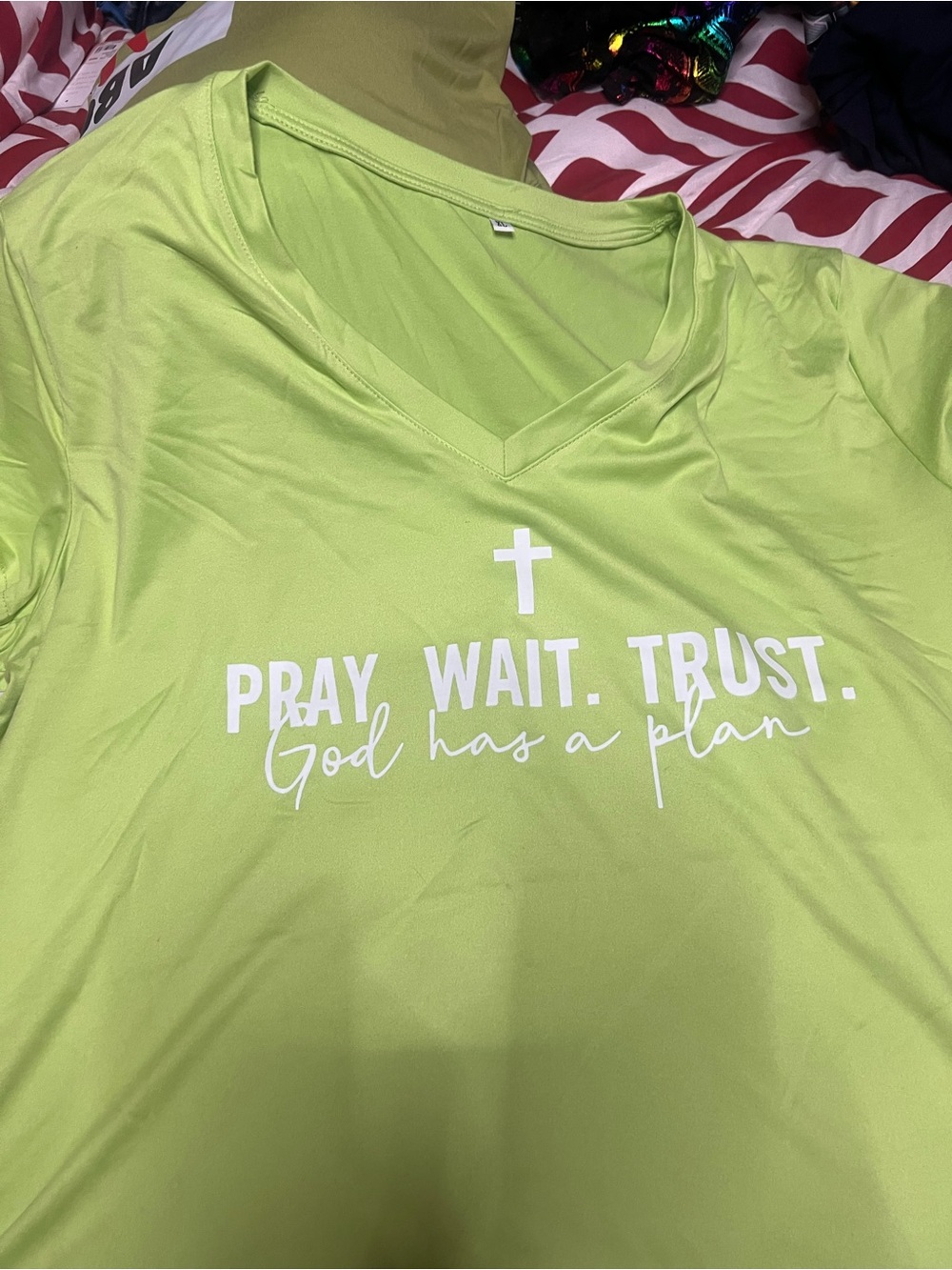 Set of six tees. Pray. Wait. Trust. V-Neck Women's faith based shirts.